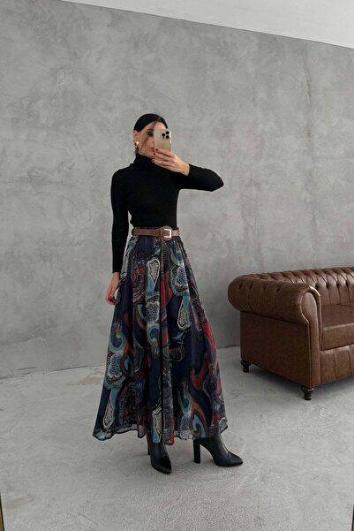 bm bessomoda fashion boutique Fusta lungă din șifon căptușită pentru femei cu...