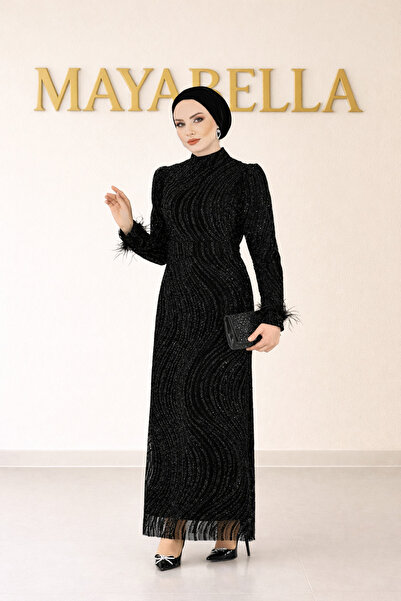 MayaBella Otriş Detaylı Simli Tesettür Abiye
