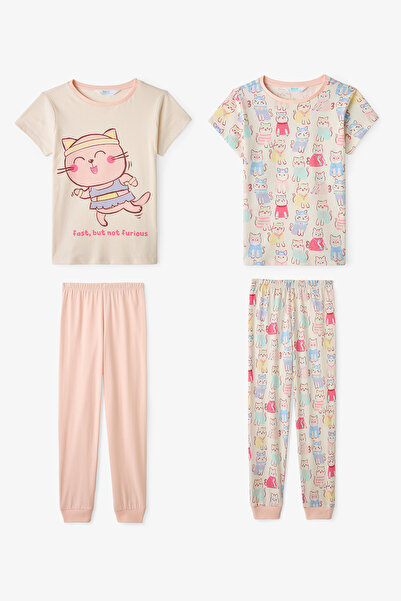 Penti Екру момичешки комплект пижама Fast Cat от 2 части