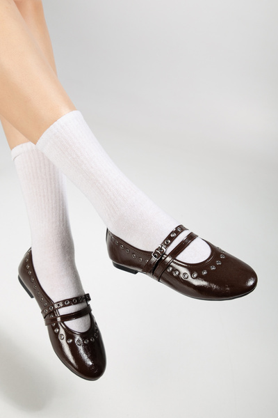 trendyes Women's Double Strap Studded Casual Ballet Flats