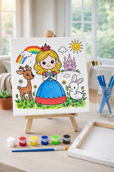 RenkliİzlerAtölyesi Çocuk Tuval Boyama Seti (Masal Prensesi)