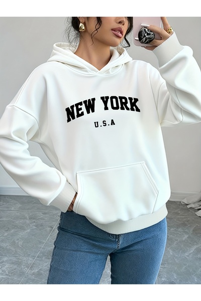 Deocept سويت شيرت للجنسين بطبعة نيويورك مطبوع بغطاء رأس بجيب كنغر مريح وقصة ق...