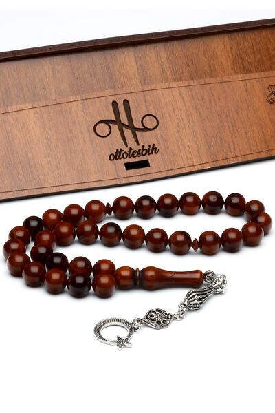 EHİNOS مسبحة كوكا بنية داكنة مقاس 10 مم للرجال على شكل نجمة وهلال