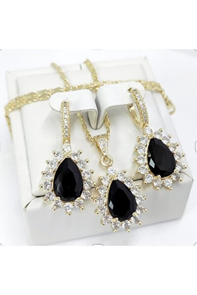 Milena 14k Gold Plated Set Model V9 - Chain Length 45cm / Earrings 2.3cm