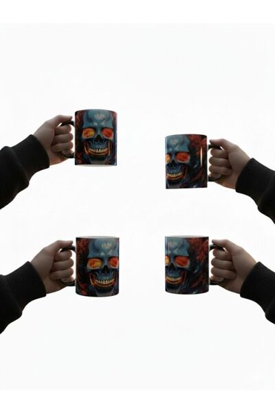 Viyalente 4 قطع من أكواب البورسلين بسعة 300 مل بتصميم الجمجمة، يمكن غسلها في ...