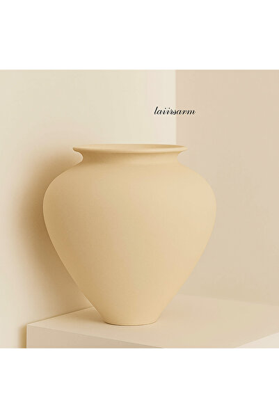 Lui Tasarım Kremrengi XXL Boy Vazo Pita Stoneware Modern Doğal Çömlek dekoras...