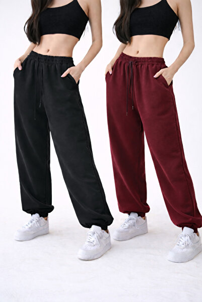 pandy 2'li Yüksek Bel Kışlık Şardonlu Unisex Tam Kalıp Paça Lastikli Eşofman ...