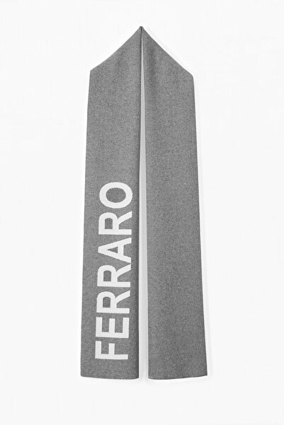 Ferraro Eșarfă de tricotat pentru femei, gri/ecru, amestec de cașmir, cu text...