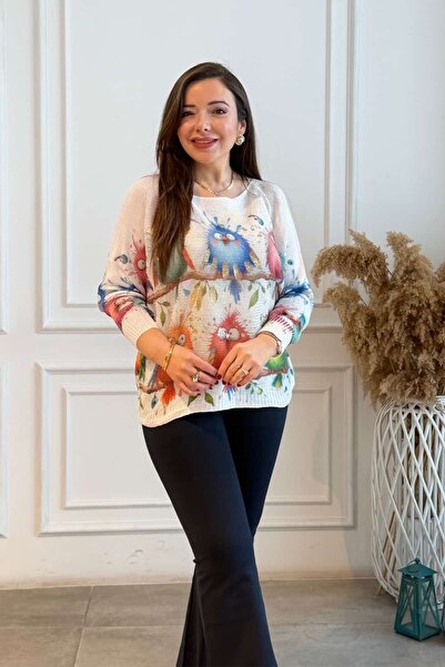 yb yağmur butik Bird Patterned Mercerized Knitwear