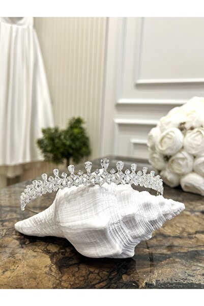 Taşmeran Zirkon Taş Tasarımlı Gelin Tacı Yüksek Kaliteli Düğün Kına Nişan Söz...
