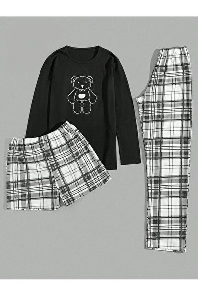 CARLA MARA Σετ ανδρικές πιτζάμες με τύπωμα τεμαχίων με καρό σχέδιο Teddy Bear 1