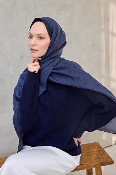 Silk Home Olinda Şal Monogram Desen Koyu Mavi 75x195