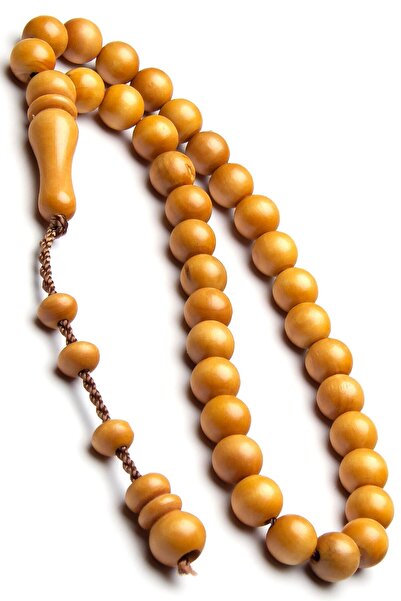 EHİNOS Men's Gift Wheel-Cut Mustard Color Scented Boxwood Prayer Beads Rosary