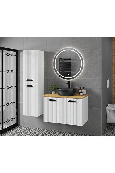 ROSEART BANYO 80CM BEYAZ BANYO DOLABI SETİ AYNA + ALT MODÜL + BOY DOLAP + LAVABO