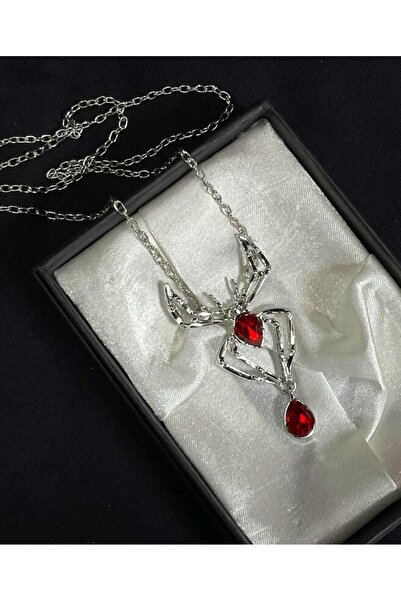 DÜKKAN DESİGN قلادة التارانتولا ذات الحجر الأحمر