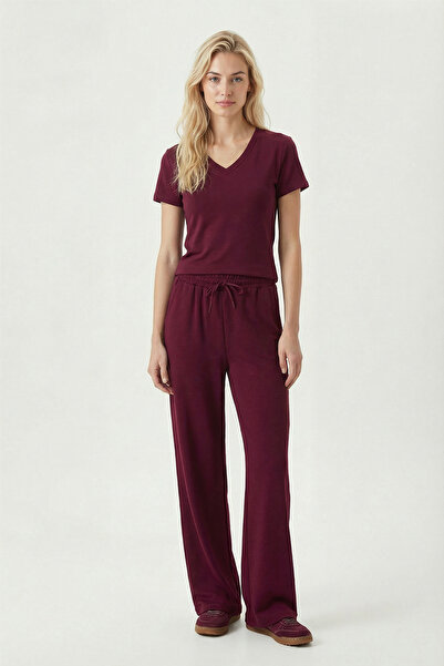 Lovelyİstanbul Comfortable Stretchy Knitted Top and Bottom Set Lby0006 Mürdüm