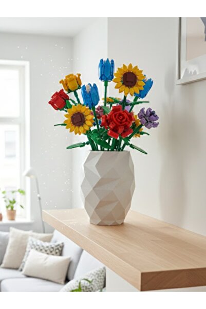 Mutlu Tasarım Lego Çiçek Uyumlu Hediyelik Vazo (Çiçekler Dahil Değildir)