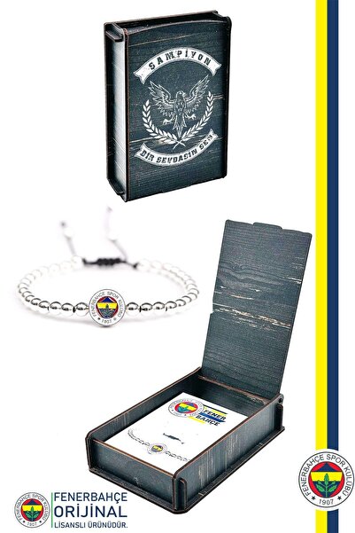 Fenerbahçe Original Licensed Fb Logo Thin Hematite Natural Stone Bracelet Gif...