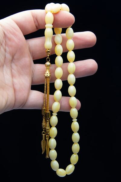 EHİNOS Kalingrad Formunda 8x12mm Çam Kokulu Beyrut Damla Kehribarı Tesbih