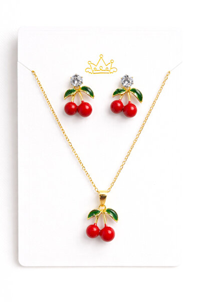 MakeWell Cherry Figured Stone Necklace Earring Set |   Stylish Women's Jewelr...
