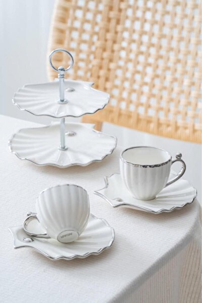 ACAR Shelly Silver 2-Person Mini Cake and Coffee Cup Set with Stand Kai-07649