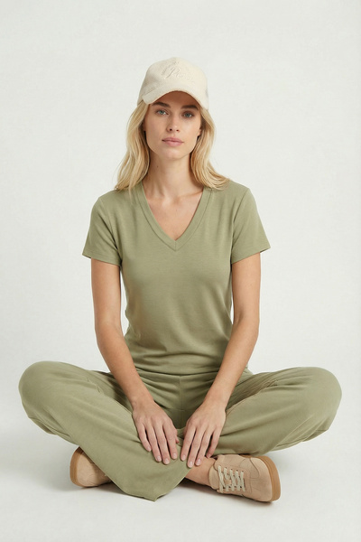 Lovelyİstanbul Rahat Esnek Örme Alt-Üst Takım LBY0006 ÇAĞLA YEŞİLİ