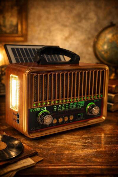 EVERTON RT-774 LED+FLASHLIGHT BLUETHOOT SOLAR PANEL NOSTALGIC RADIO MUSIC PLAYER