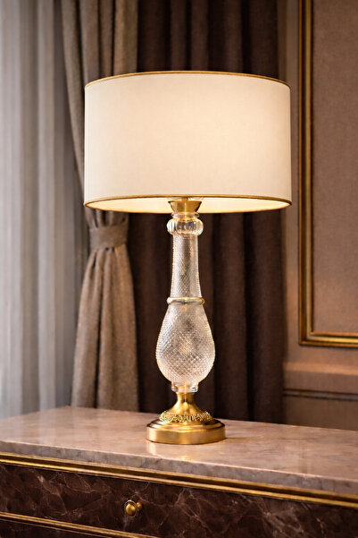 Lampada Zoa Gold Kaplama Kristal Modern Abajur - Krem Gold Şerit