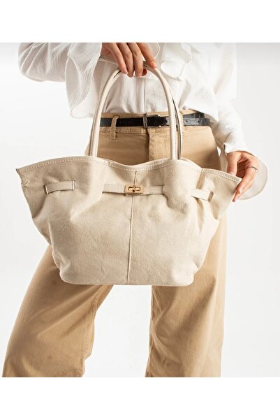 selma demir Cream Women's Vintage Suede Shoulder Bag