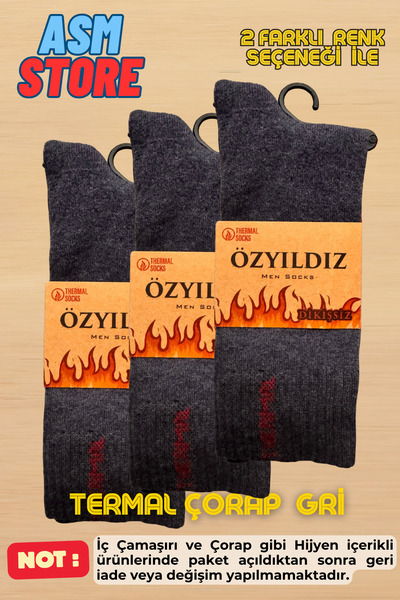 asmstore 3-Piece Economical Men's Thermal Socks / with Two Different Color Op...