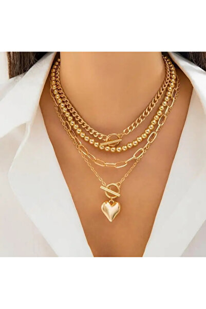 ADR Kadın Kombin Gold Kaplama Gemici Kilit 4’lü Kolye Seti