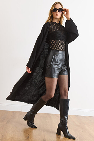 Olalook كارديجان نسائي أسود بأكمام مطوية HRK-19000459