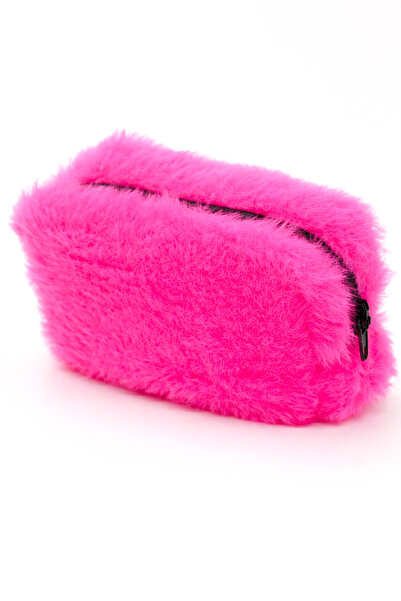 MakeWell Pink Plush Makeup Bag – Girls' Glitter Cosmetic Bag with Mirror