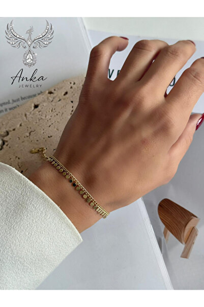 ANKA JEWELLRY ZİNCİR DETAY PULLU GOLD BİLEKLİK