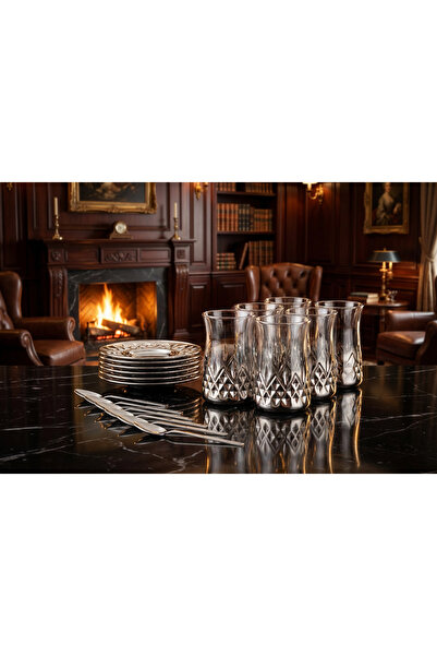 sultaneh Hediyelik Titanyum kaplama Gümüş Rengi 6 kişili Lüks Çay bardağı Set...