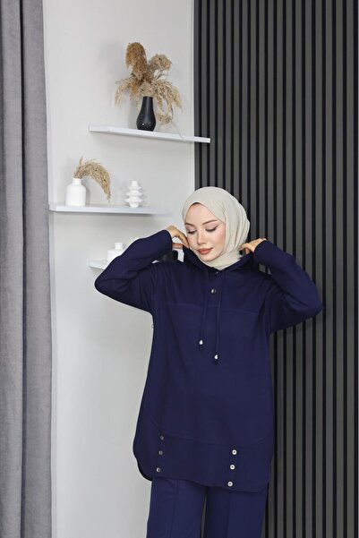 GÖZDE GİYİM Modal Double Suit Cap Hooded with Embroidery