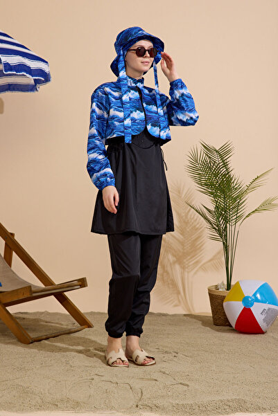 GAVLİA Women's Hijab Swimsuit 4-Piece Set - Half-Covering with Zipper..