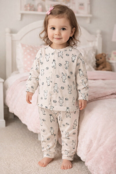 SANTRALBEBE Transitional Rabbit Cotton Front Snap Pajama Set