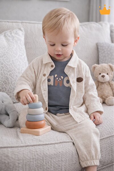 Babyhola طقم ثلاثي للأولاد الصغار من Bayramlık مصنوع من قماش الموسلين المطبوع...