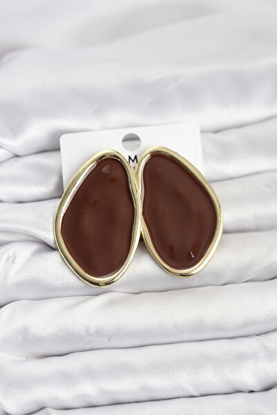 Twin Store Brass Brown Enamel Drop Model Plate Women's Earrings