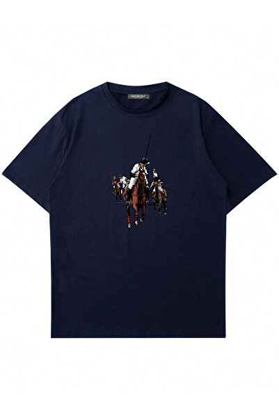 Mad&Calf Unisex Horse Rider Printed Crew Neck Oversized Tshirt