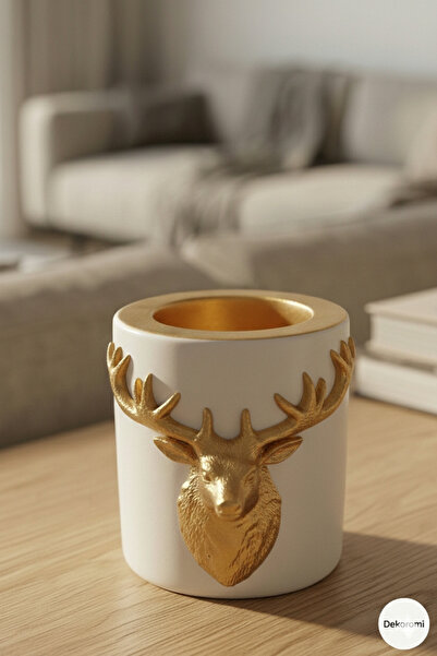 Dekoromi Dekoratif Geyik Figürlü Tealight Mumluk (7cm) Trend Ev Ofis Dekorasy...