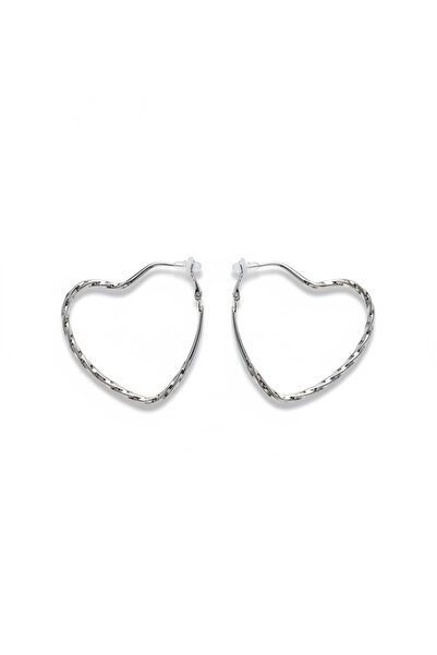 1PARÇAMAVİ Silver Color No Hole Chamfered Clip-On Women's Earrings - 6cm Stee...