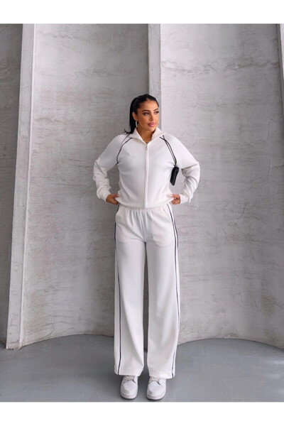 Cool & Sexy Σετ από ύφασμα Modal με λεπτομέρεια ρίγας, λευκό