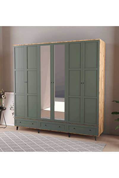 Teen & Bright TOPRAK 6 KAPAKLI ÇEKMECELİ GARDIROP - MDF KAPAK