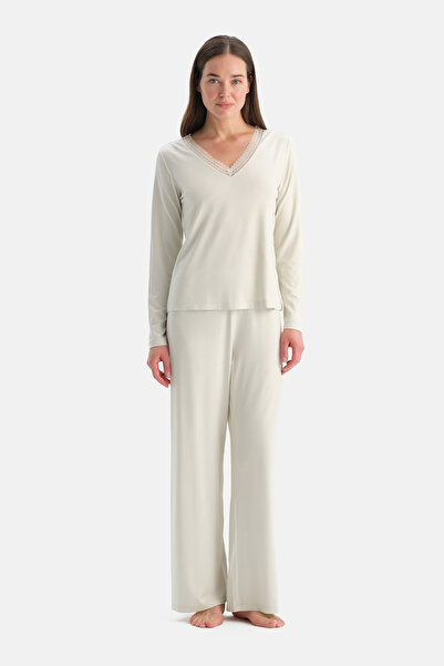 Dagi Lace-Detailled Sirovi̇skon T-Shirt Pants Set