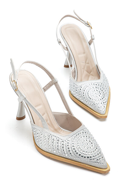 ELEVAM Women's Stone Detailed Thin Heeled Evening Dress Shoes Stylish