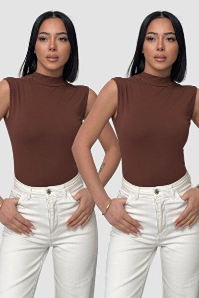 Lunamiratto Women's 2-Piece Sleeveless Bodysuit, Zero Sleeve High Neck Bodysu...