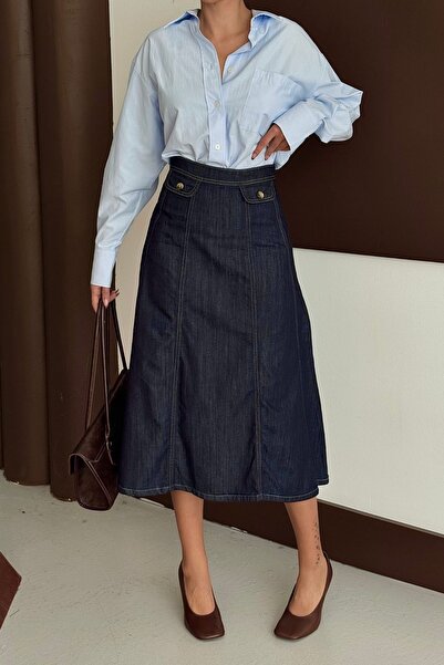 XRAY JEANS Women's Basic Jeans Navy Blue Flared Long Denim Skirt