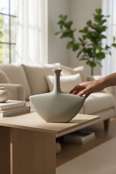 ANJEAHOME Coco Stone Color Ceramic Vase |   Large Size Modern Minimal Decorat...